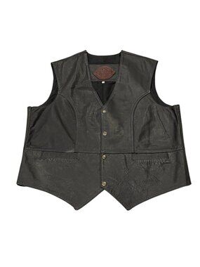 Nomada Vintage Black Leather Motorcycle Vest, 42